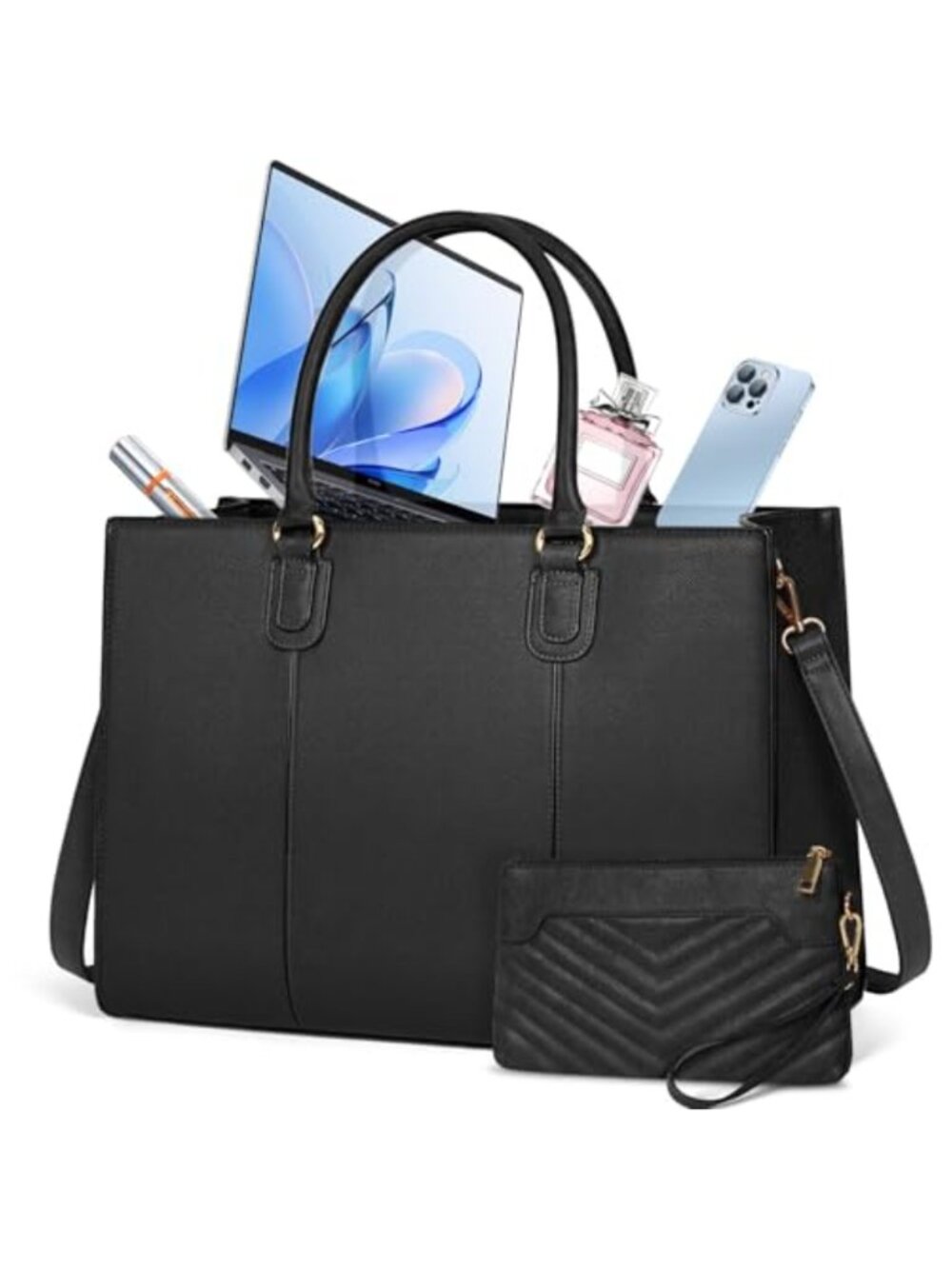 PU Leather Laptop Tote Bag Briefcase for Work Office Computer 15.6 Inch